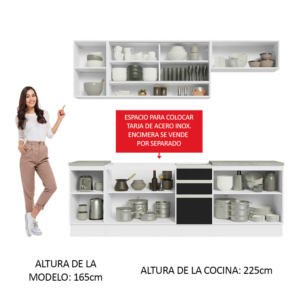Combo completo de Cocina Madesa Glamy 240cm Blanco/Negro 03 - Image 4