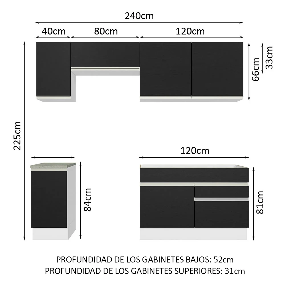 Combo completo de Cocina Madesa Glamy 240cm Blanco/Negro 07 - Image 3