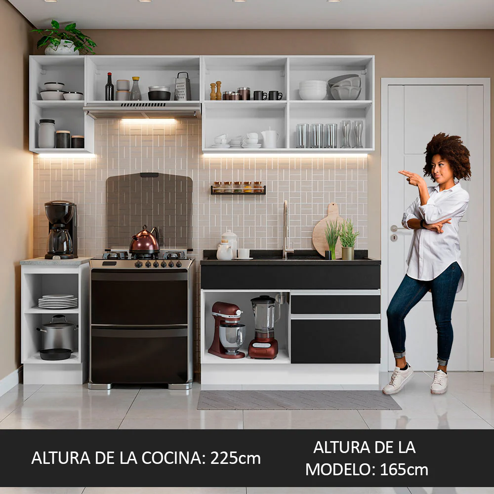 Combo completo de Cocina Madesa Glamy 240cm Blanco/Negro 07 - Image 5