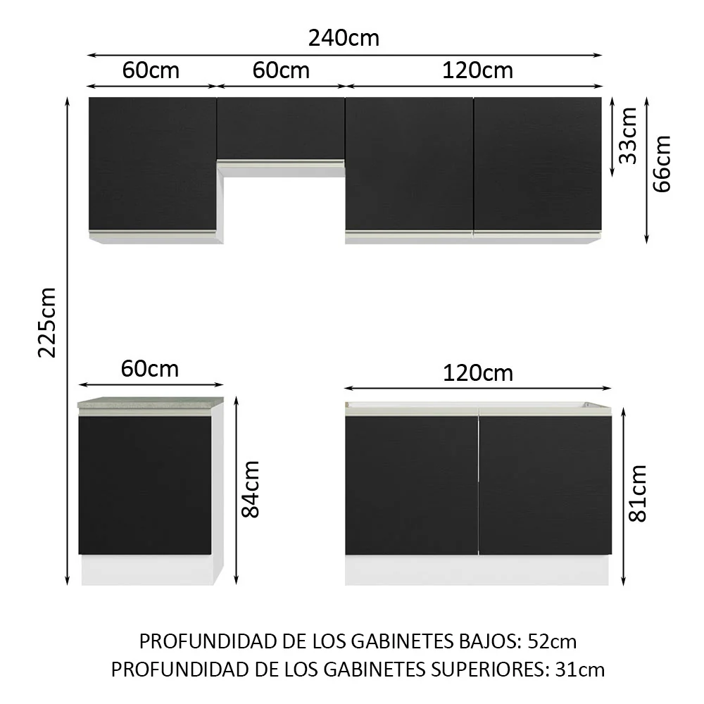 Combo completo de Cocina Madesa Glamy 240cm Blanco/Negro 09 - Image 3