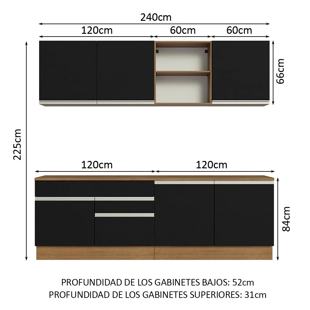 Combo completo de Cocina Madesa Glamy 240cm Marrón/Negro 06 - Image 2