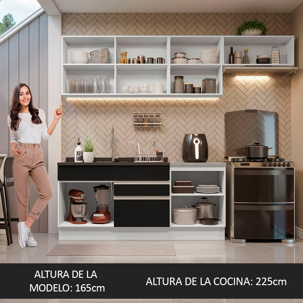 Combo completo de Cocina Madesa Glamy 260cm Blanco/Negro 03 - Image 5