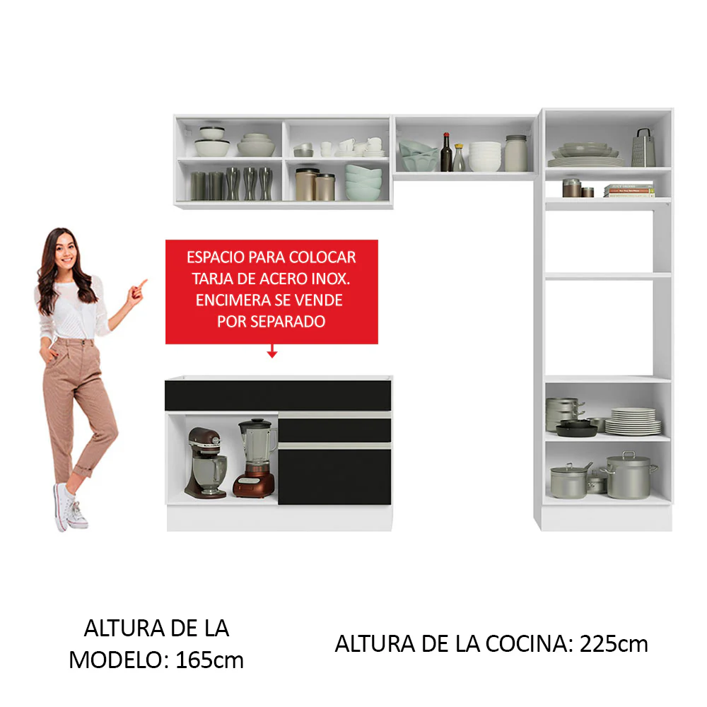 Combo completo de Cocina Madesa Glamy 270cm Blanco/Negro 12 - Image 4
