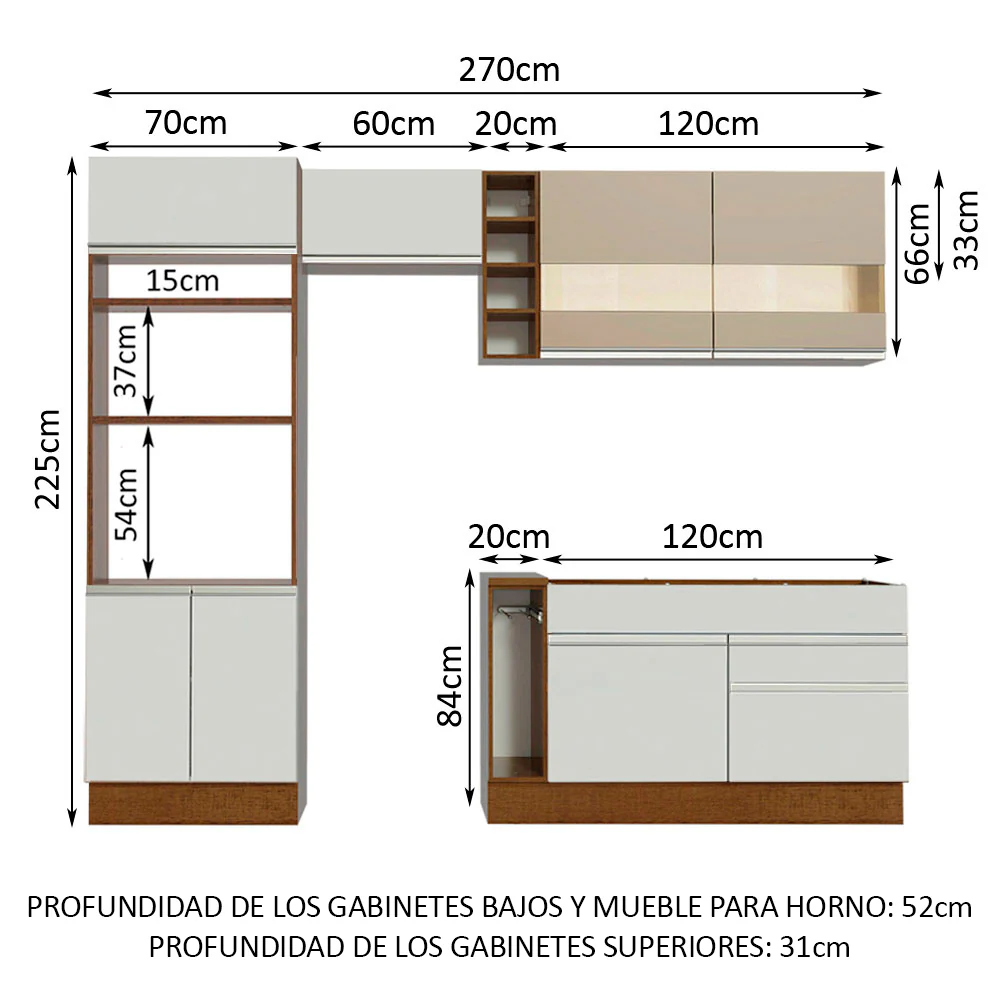 Combo completo de Cocina Madesa Glamy 270cm Marrón/Blanco/Crema 08 - Image 2