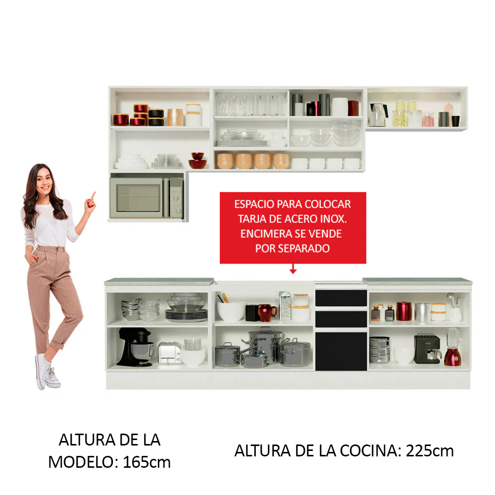 Combo completo de Cocina Madesa Glamy 280cm Blanco/Negro/Marrón 4 - Image 4