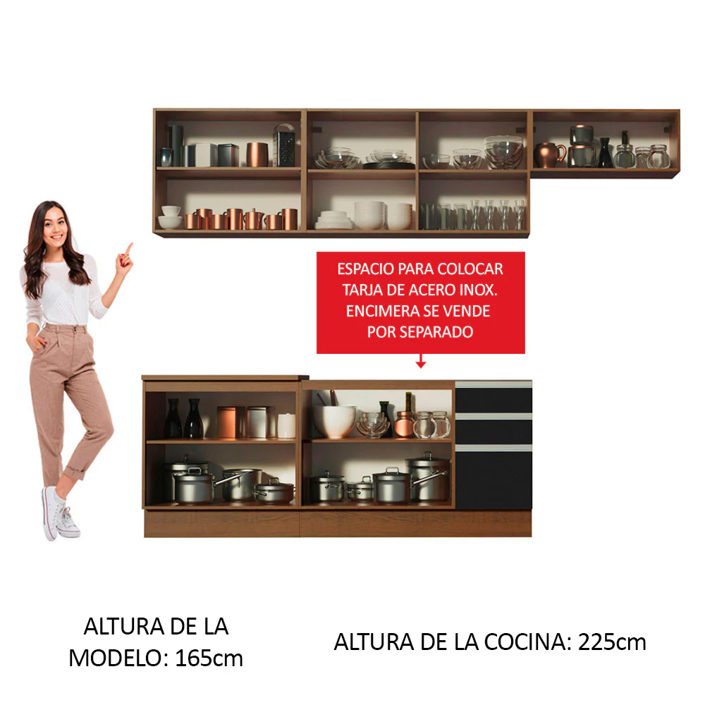 Combo completo de Cocina Madesa Glamy 280cm Marrón/Negro - Image 5
