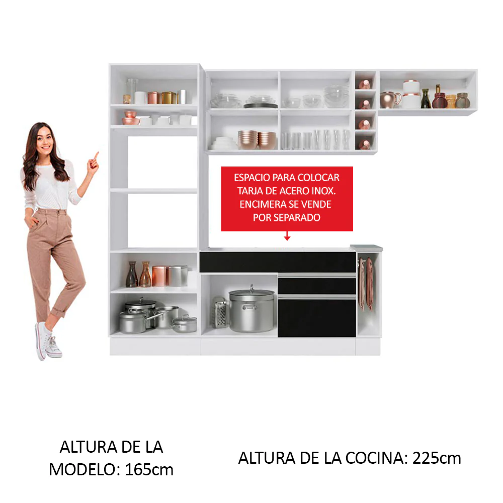 Combo completo de Cocina Madesa Glamy 290cm Blanco/Negro 04 - Image 4