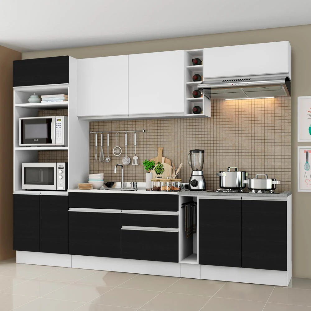 Combo completo de Cocina Madesa Glamy 290cm Blanco/Negro/Blanco 07 - Image 3