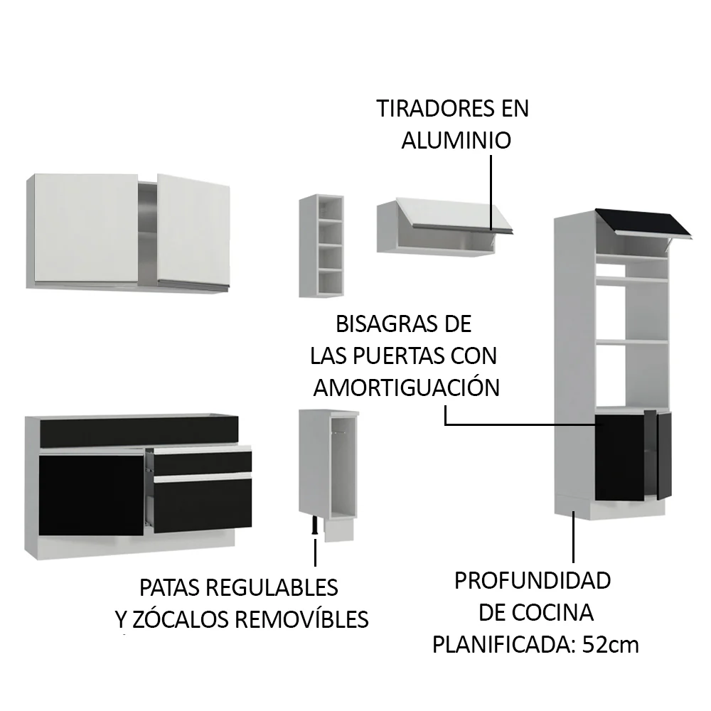 Combo completo de Cocina Madesa Glamy 290cm Blanco/Negro/Blanco 10 - Image 4