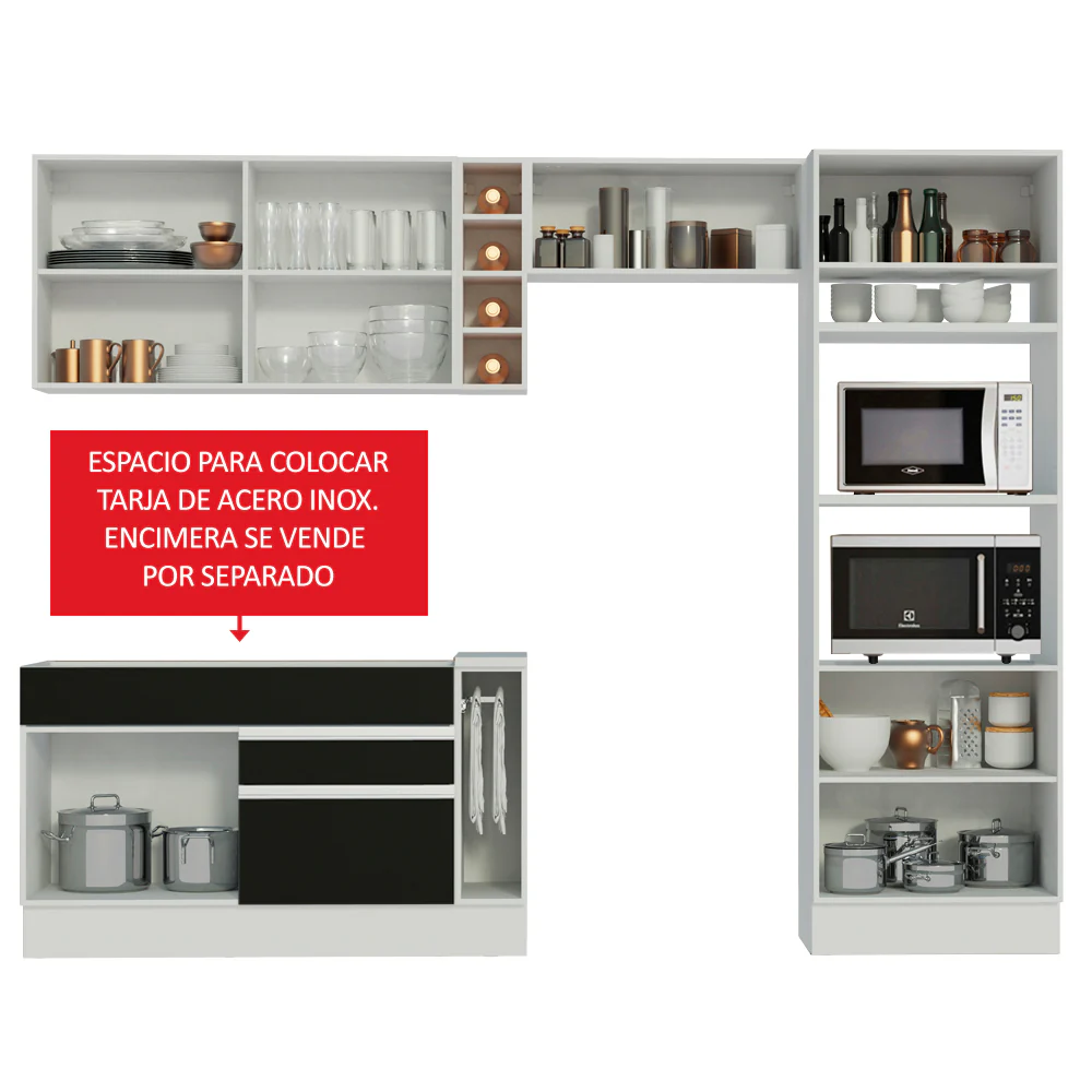 Combo completo de Cocina Madesa Glamy 290cm Blanco/Negro/Blanco 10 - Image 4
