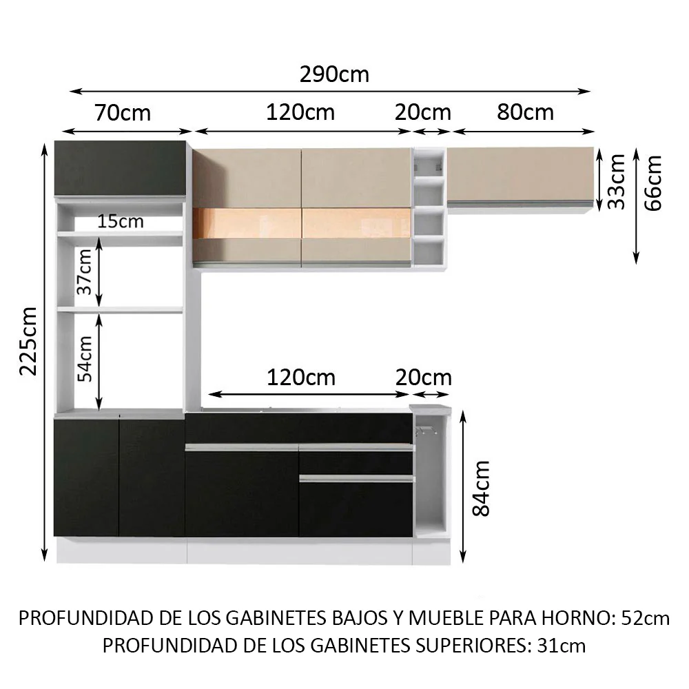 Combo completo de Cocina Madesa Glamy 290cm Blanco/Negro/Crema 03 - Image 2