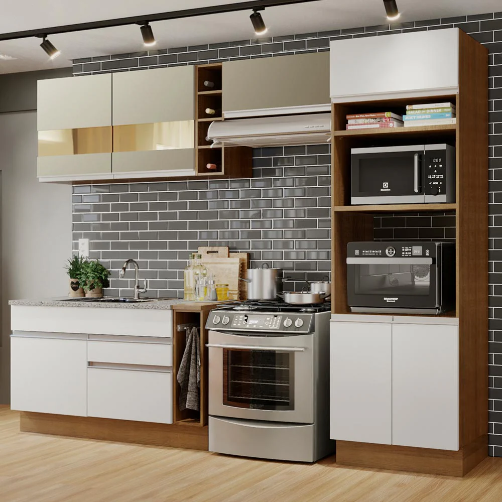 Combo completo de Cocina Madesa Glamy 290cm Marrón/Blanco/Crema 09