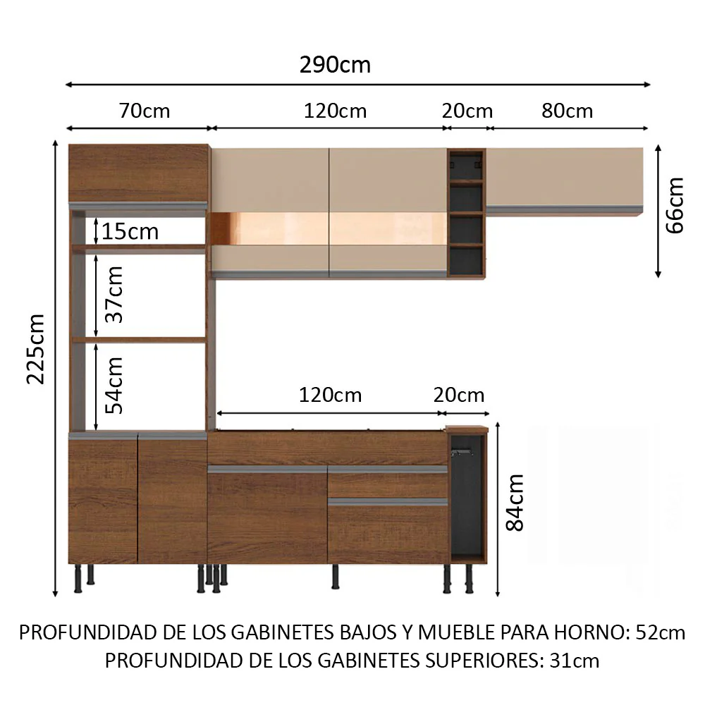 Combo completo de Cocina Madesa Glamy 290cm Marrón/Crema 03 - Image 2