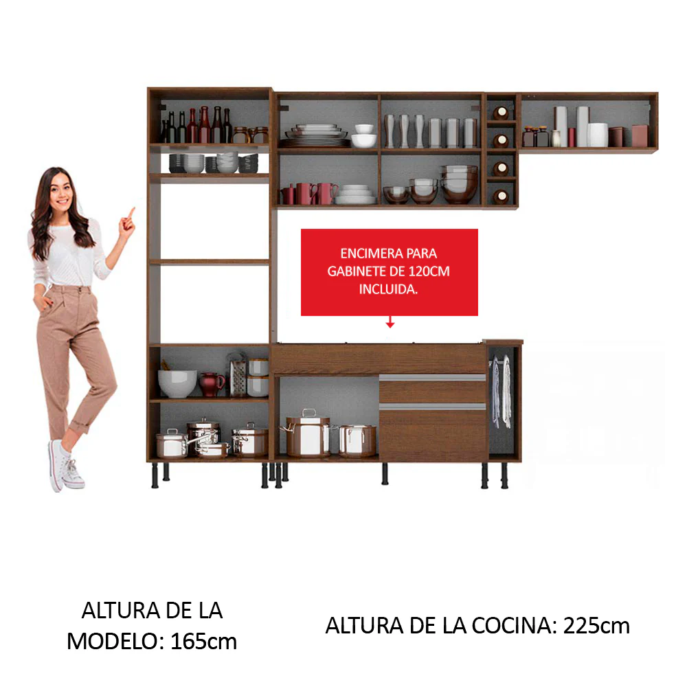 Combo completo de Cocina Madesa Glamy 290cm Marrón/Marrón/Crema 13 - Image 3