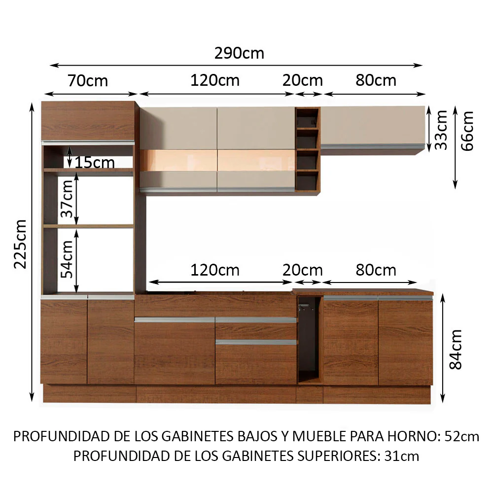 Combo completo de Cocina Madesa Glamy 290cm Marrón/Marrón/Crema - Image 2