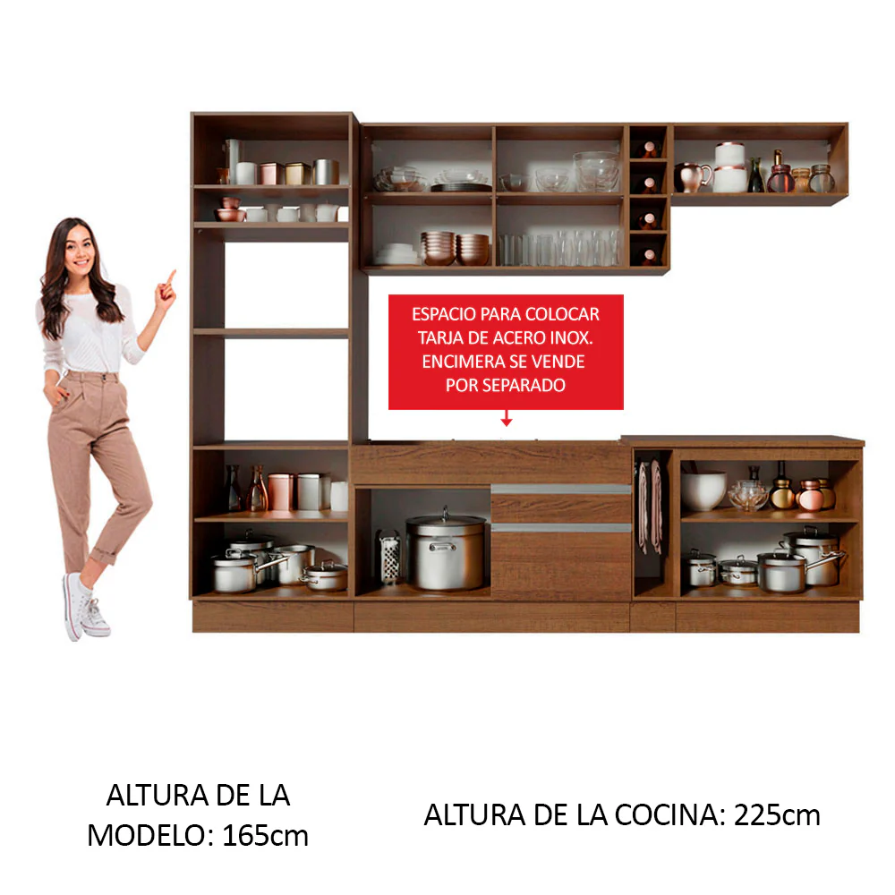 Combo completo de Cocina Madesa Glamy 290cm Marrón/Marrón/Crema - Image 4