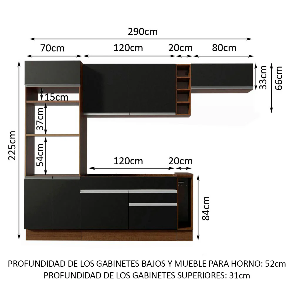 Combo completo de Cocina Madesa Glamy 290cm Marrón/Negro 04 - Image 2