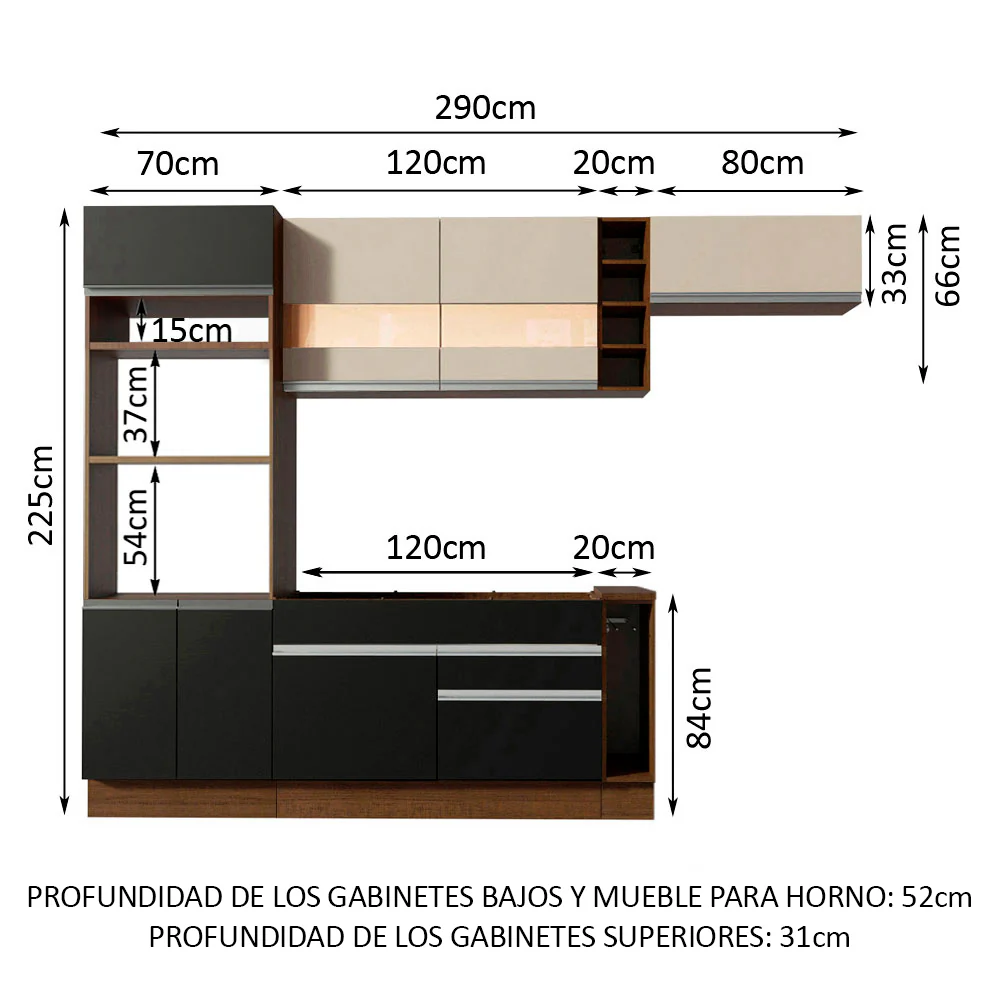 Combo completo de Cocina Madesa Glamy 290cm Marrón/Negro/Crema 13 - Image 2