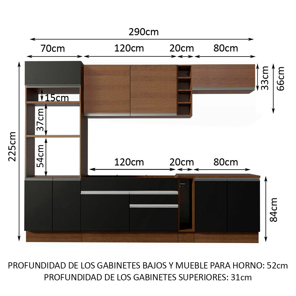 Combo completo de Cocina Madesa Glamy 290cm Marrón/Negro/Marrón 07 - Image 2
