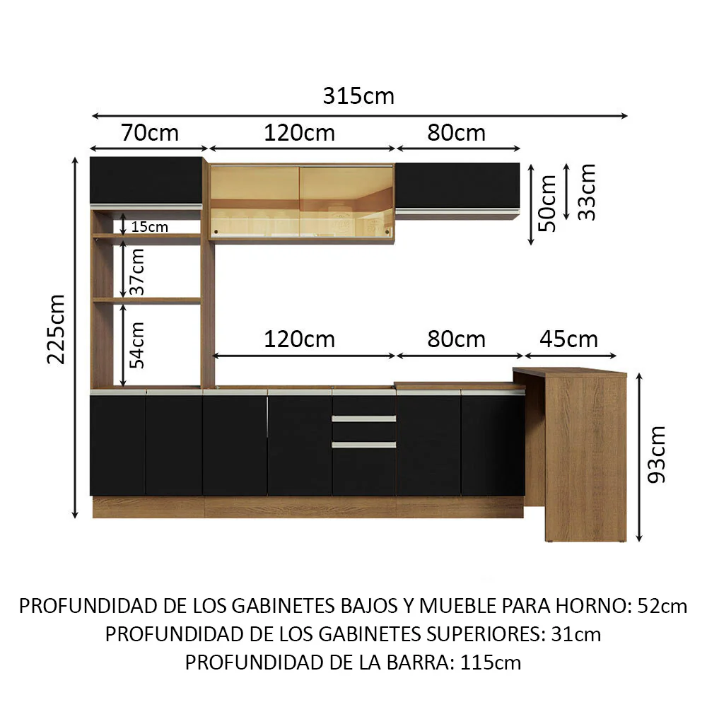 Combo completo de Cocina Madesa Glamy 315cm Marrón/Negro 01 - Image 2