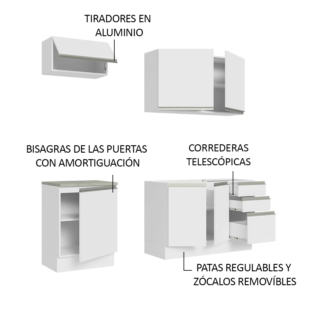 Combo de Cocina Madesa Glamy Sin Mesón De Acero Con 180 Cm - Image 4