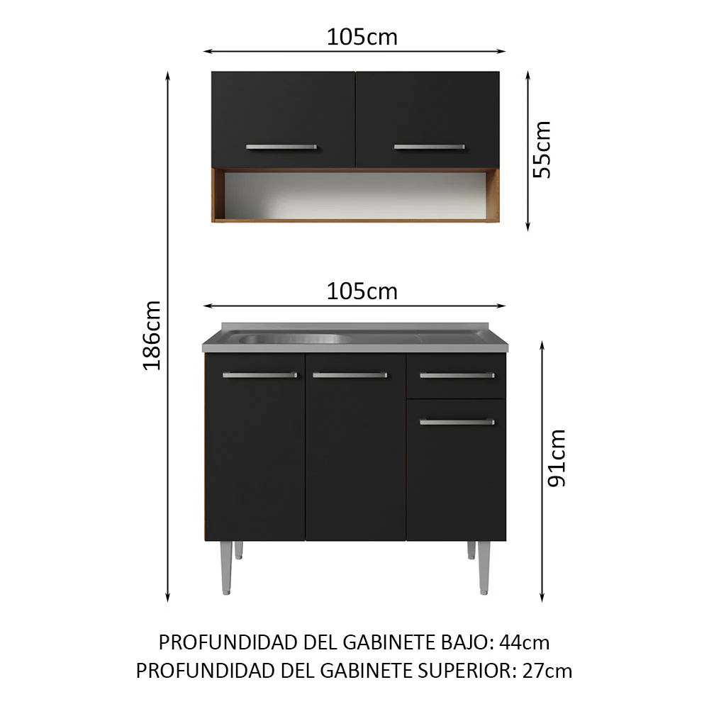 Combo de Cocina 105cm con Bacha de acero inoxidable MM/NN Emilly Madesa 04 MN - Image 3
