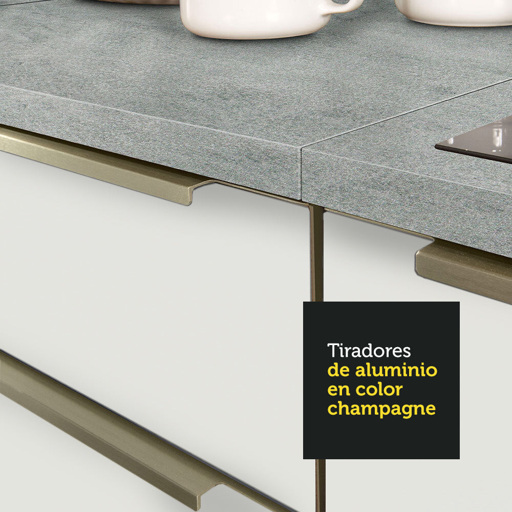 Combo con 2 Bajos Mesadas de Cocina 4 Puetas 3 Cajones 200 x 60 cm (Sin Mesada y Bacha) Blanco/Blanco Aterciopelado Lux Madesa - Image 6
