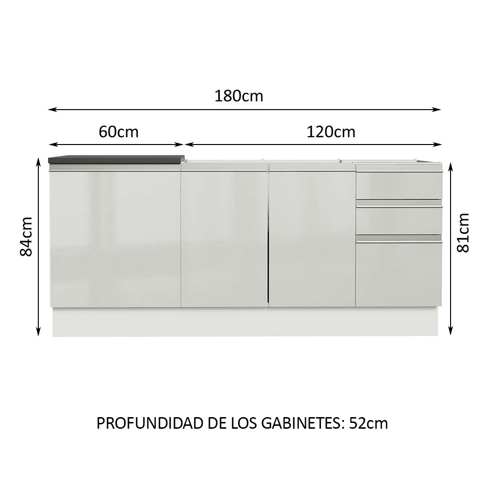Combo con 2 Bajos Mesadas de Cocina Madesa Acordes 100% MDF (Sin Mesada y Bacha) Frentes Blanco Brillante - Image 2