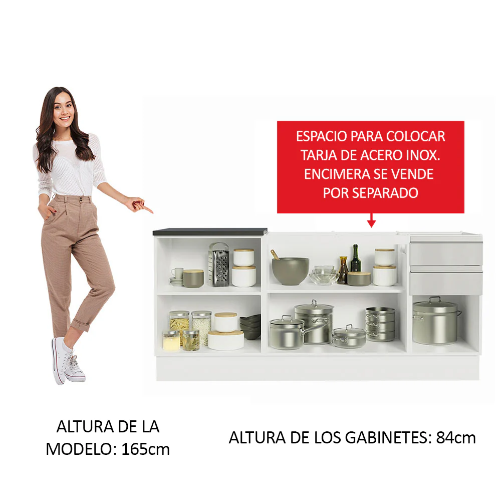 Combo con 2 Bajos Mesadas de Cocina Madesa Acordes 100% MDF (Sin Mesada y Bacha) Frentes Blanco Brillante - Image 4