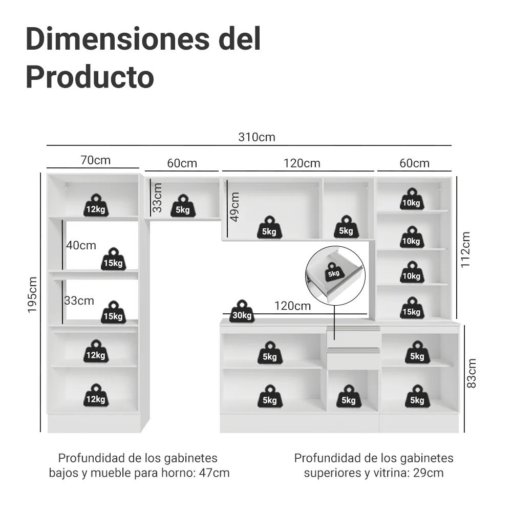 Combo de Cocina 310 cm Smart 100% MDF Blanco 04 - Image 3