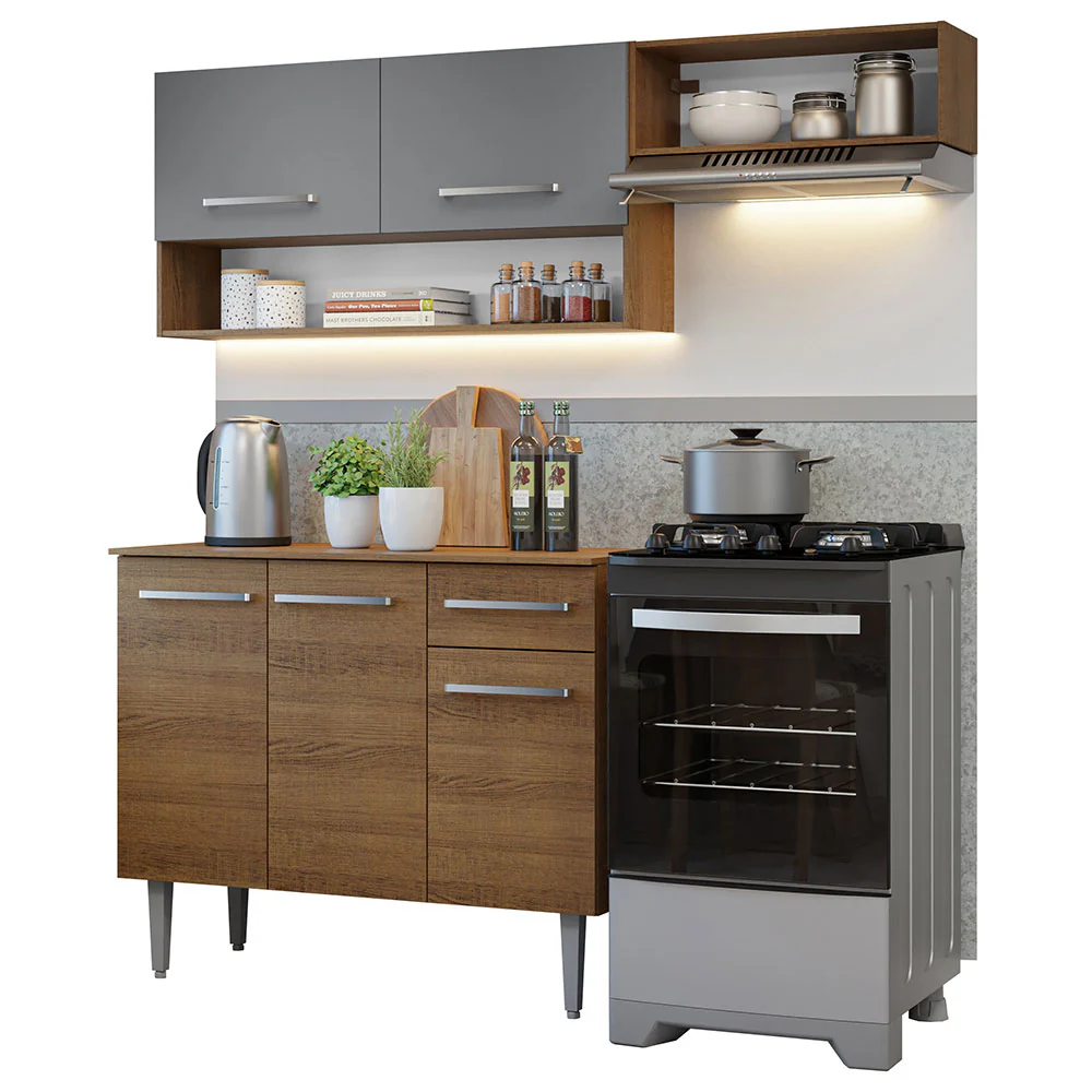 Combo de Cocina Compacta 165cm Marrón/Gris Emilly Madesa 07 - Image 2