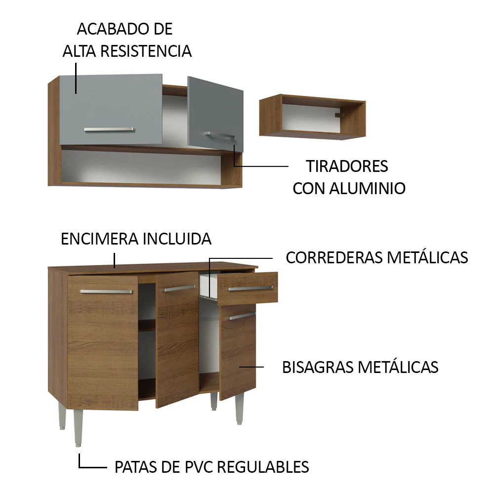 Combo de Cocina Compacta 165cm Marrón/Gris Emilly Madesa 07 - Image 4