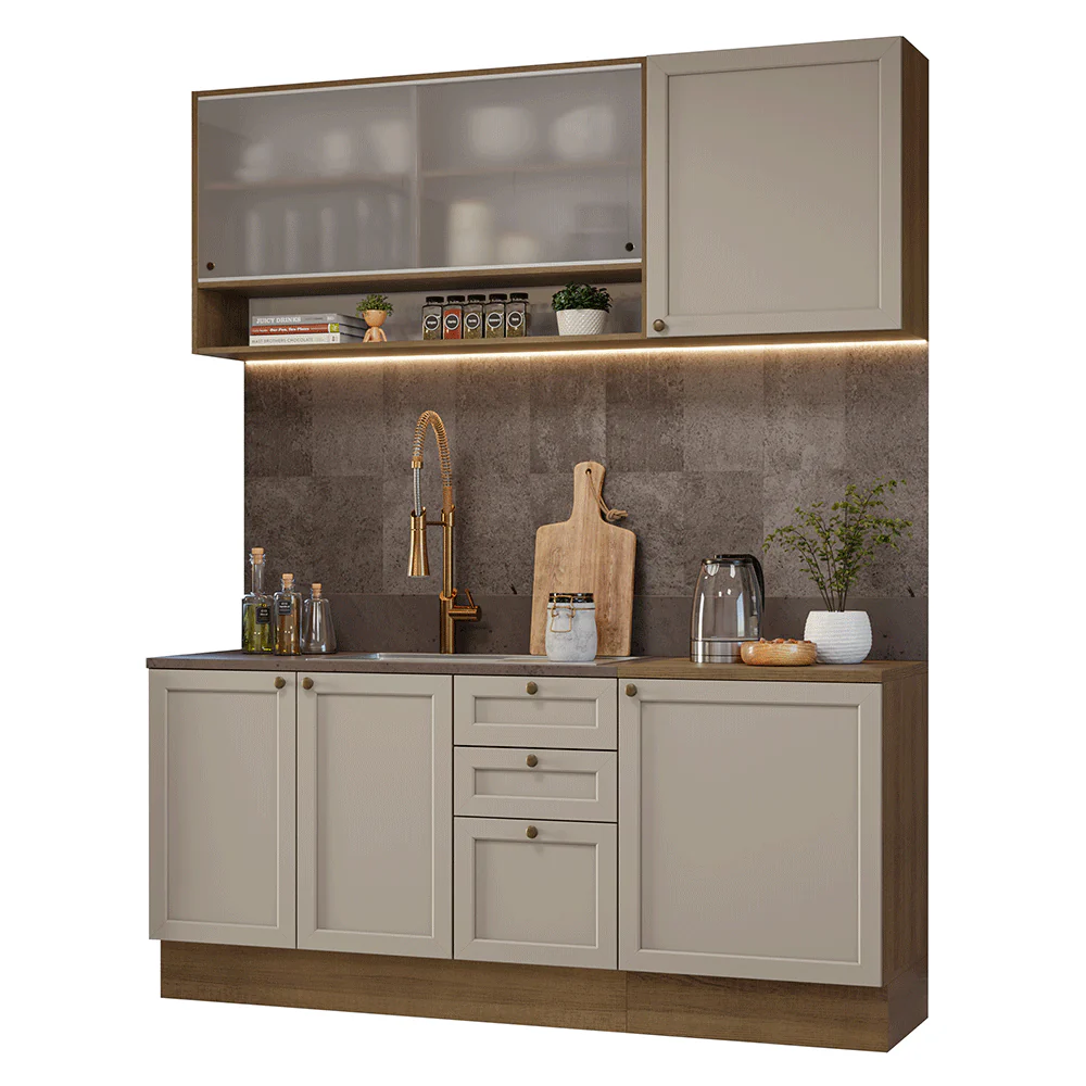 Combo de Cocina Compacta 180 cm Marrón/Crema Vik Madesa 03 - Image 3