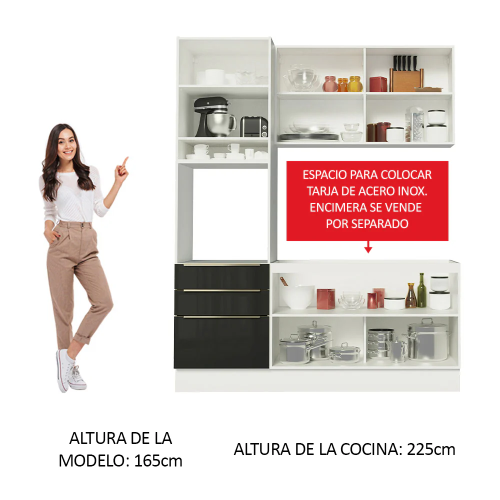 Combo de Cocina Compacta 180cm Blanco/Negro Lux Madesa 01 - Image 5