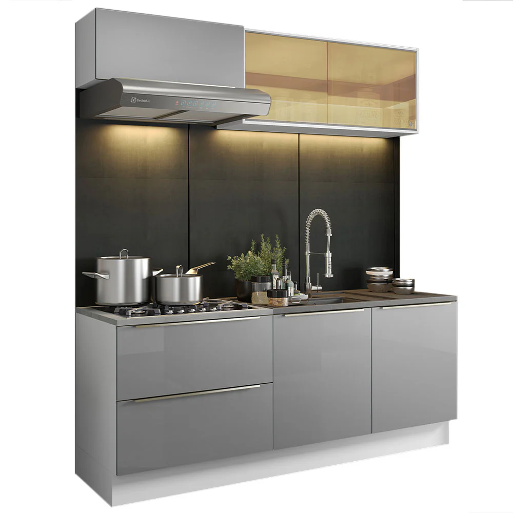 Combo de Cocina Compacta 200cm Blanco/Gris Lux Madesa 01 - Image 2