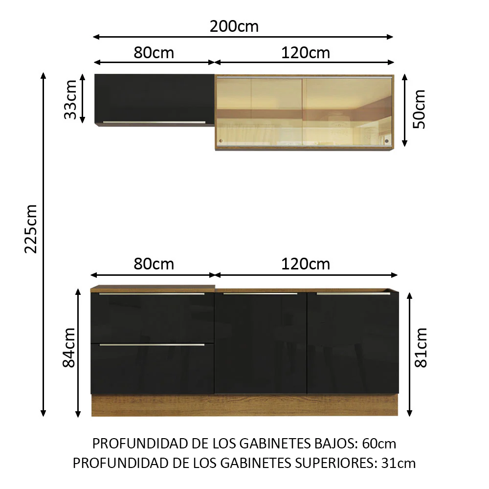 Combo de Cocina Compacta 200cm Marrón/Negro Lux Madesa 01 - Image 3