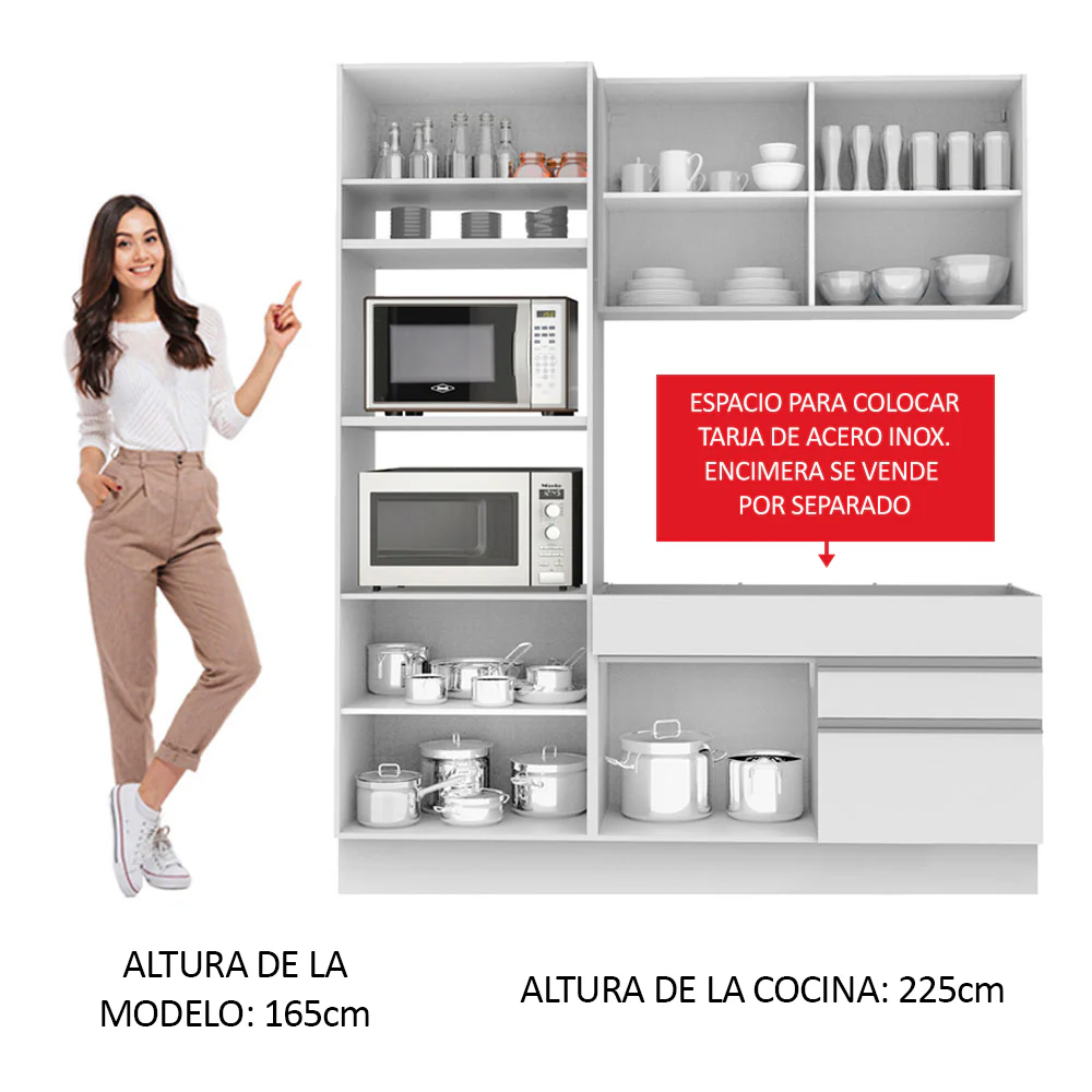 Combo de Cocina Compacta 6 Purtas 2 Cajones (Sin Mesada ni Bacha) Blanco Lívia Madesa - Image 4
