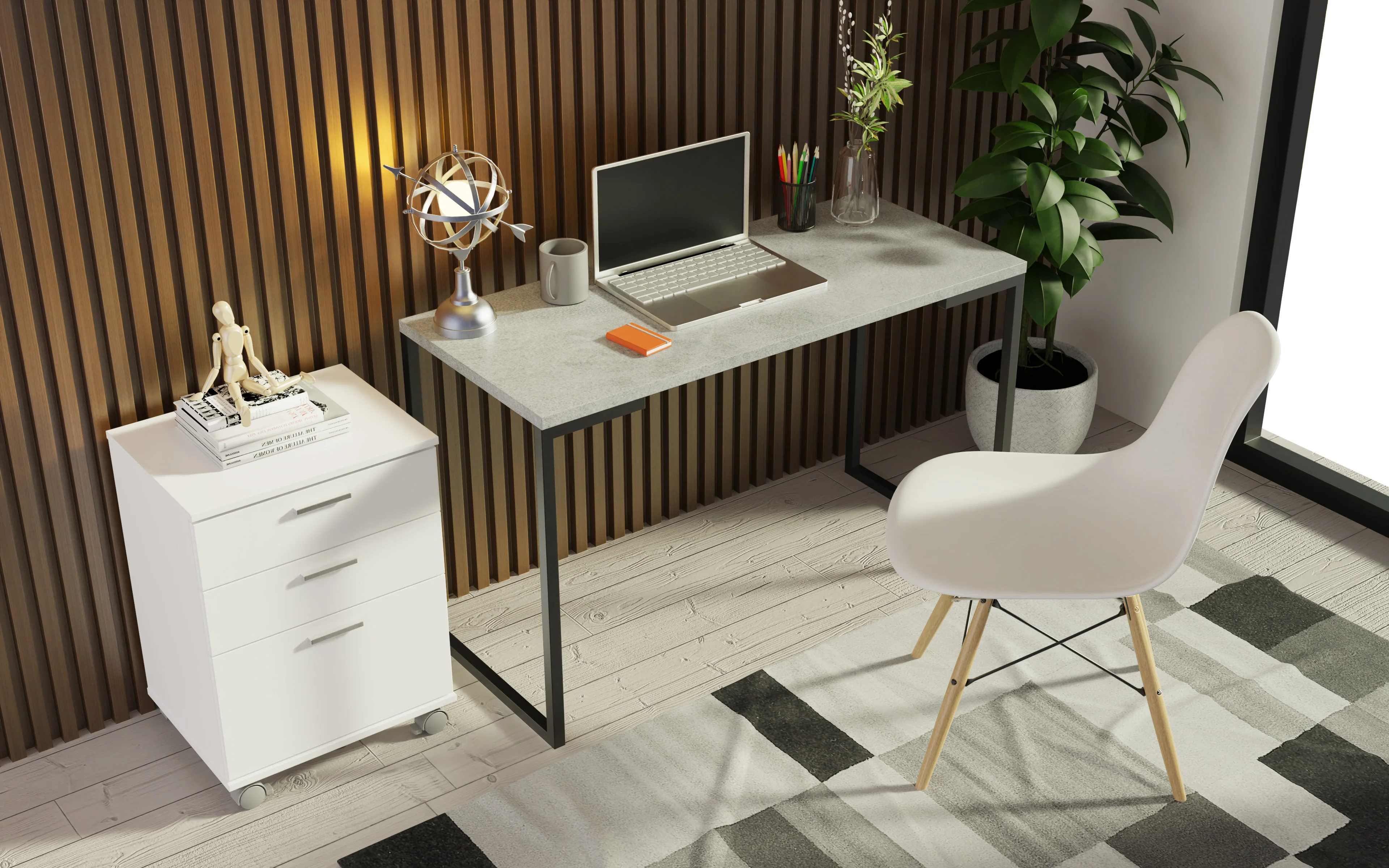 Combo Escritorio/Oficina con Mesa Industrial + Cajonera Blanco/Gris Madesa - Image 8