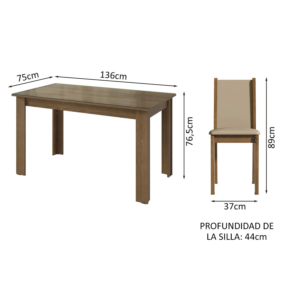 Conjunto Comedor Mesa Mesada de Vidro 4 Sillas Marrón/Crema/Bege Suzy Madesa - Image 2