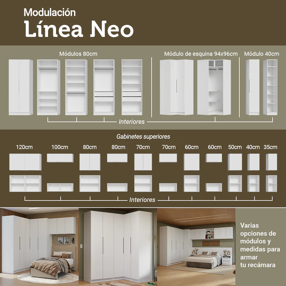 Conjunto Dormitorio con 1 Placard Neo 2 Alacenas 2 Cómodas Blanco Madesa 01 - Image 8