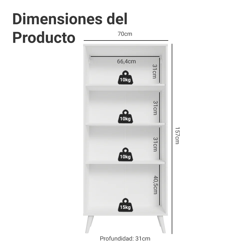 Cristalero 70 cm 2 Puertas de Vidrio con Patas Vik Blanco - Image 2