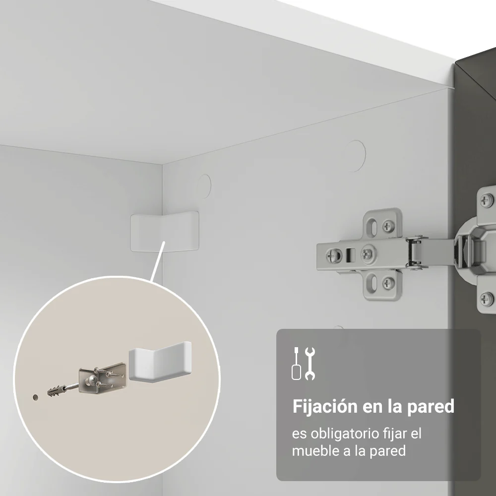 Cristalero 70 cm 2 Puertas de Vidrio con Patas Vik Blanco/Gris/Blanco - Image 8