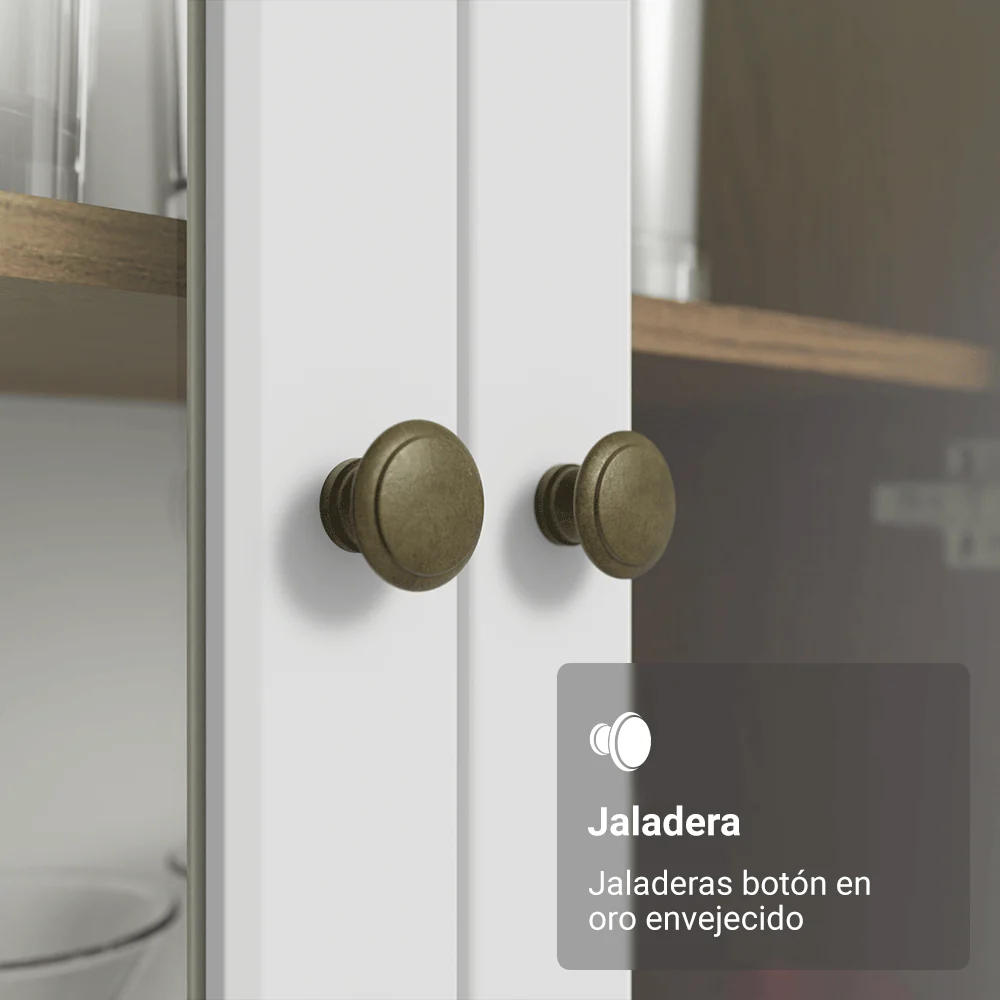 Cristalero 70 cm 2 Puertas de Vidrio con Patas Vik Marrón/Blanco/Marrón - Image 6