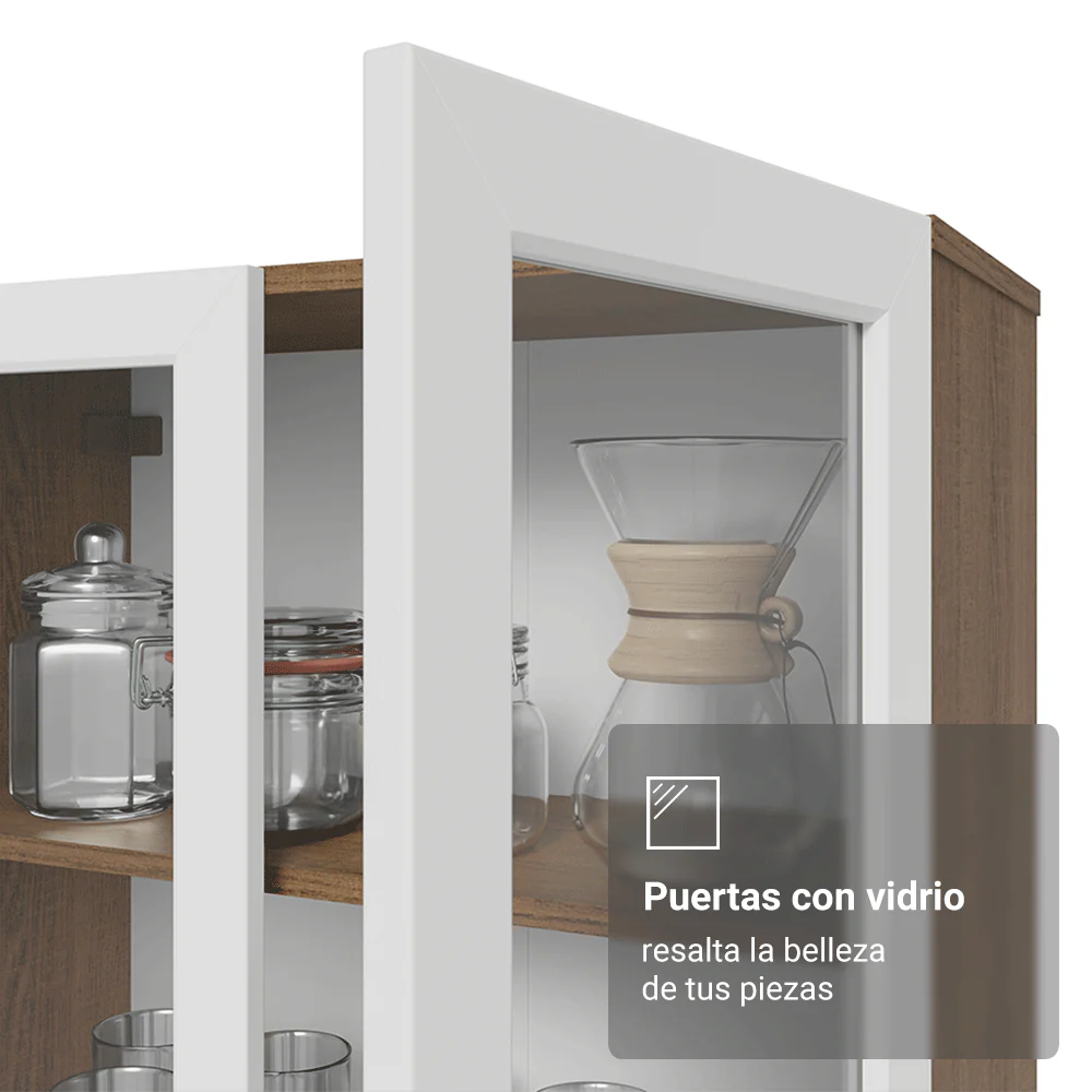 Cristalero 70 cm 2 Puertas de Vidrio con Patas Vik Marrón/Blanco/Marrón - Image 7