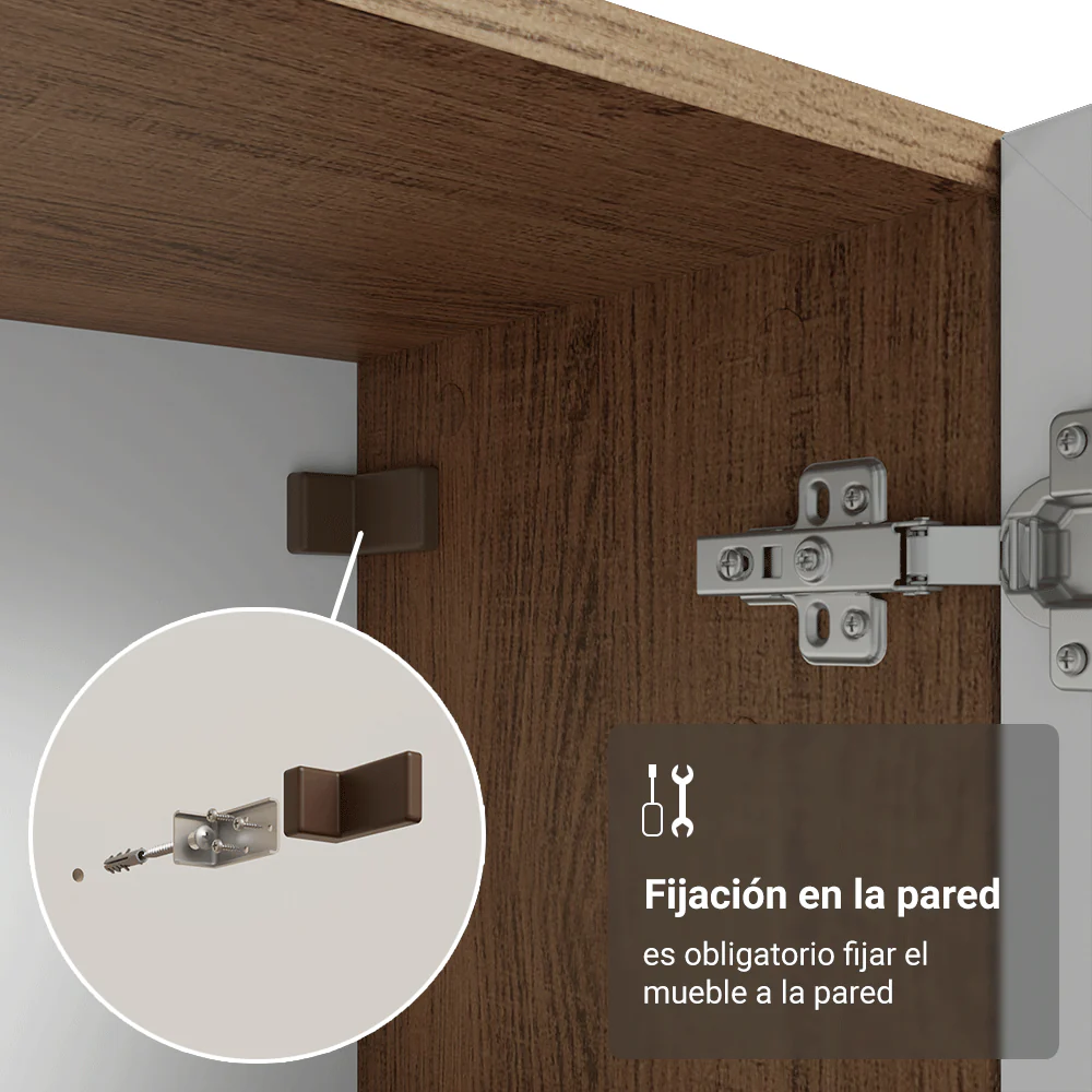 Cristalero 70 cm 2 Puertas de Vidrio con Patas Vik Marrón/Blanco/Marrón - Image 8
