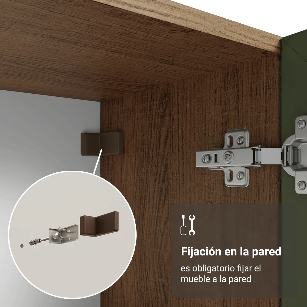 Cristalero Sin Patas 70 cm 2 Puertas de Vidrio Vik Marrón/Verde - Image 7