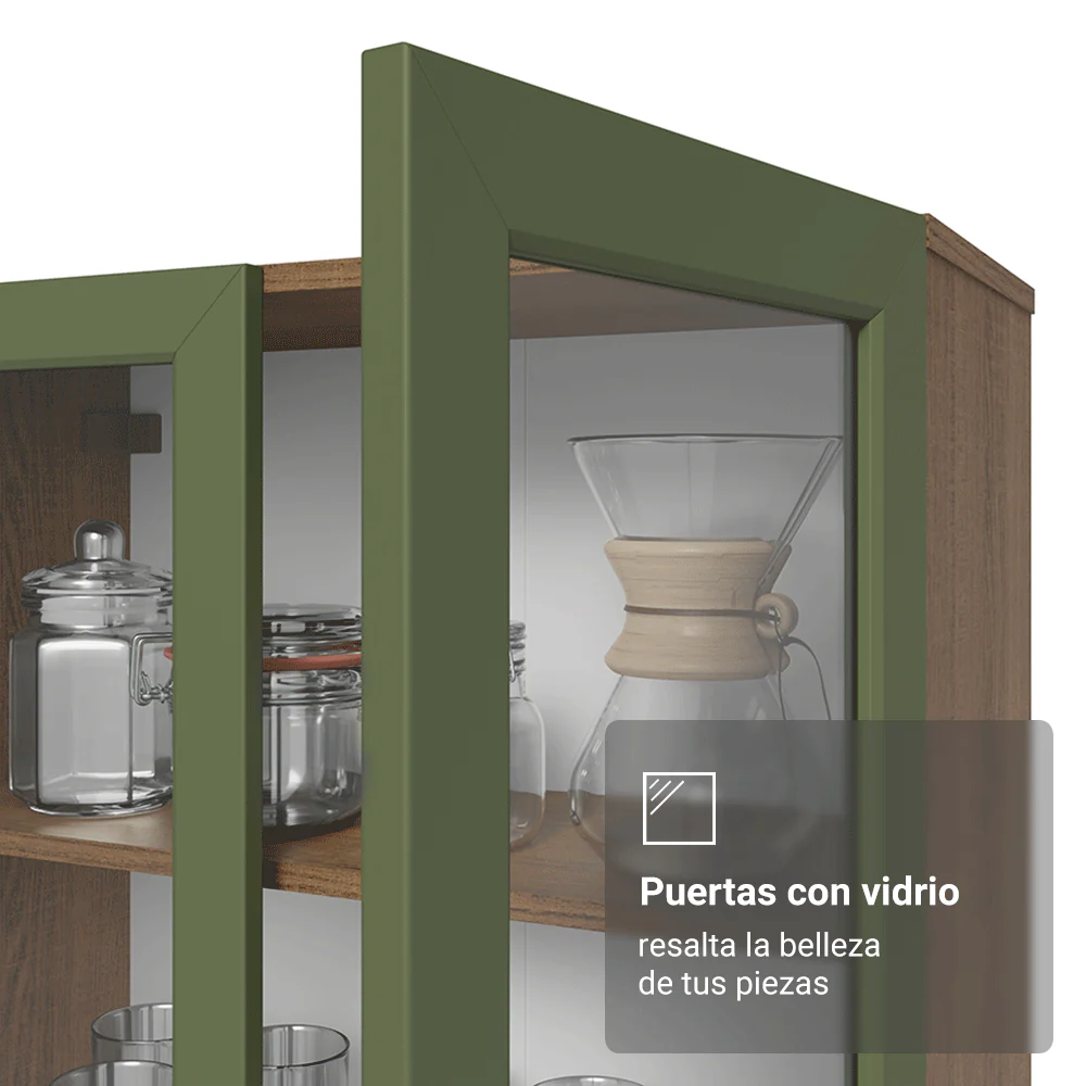 Cristalero Sin Patas 70 cm 2 Puertas de Vidrio Vik Marrón/Verde - Image 8