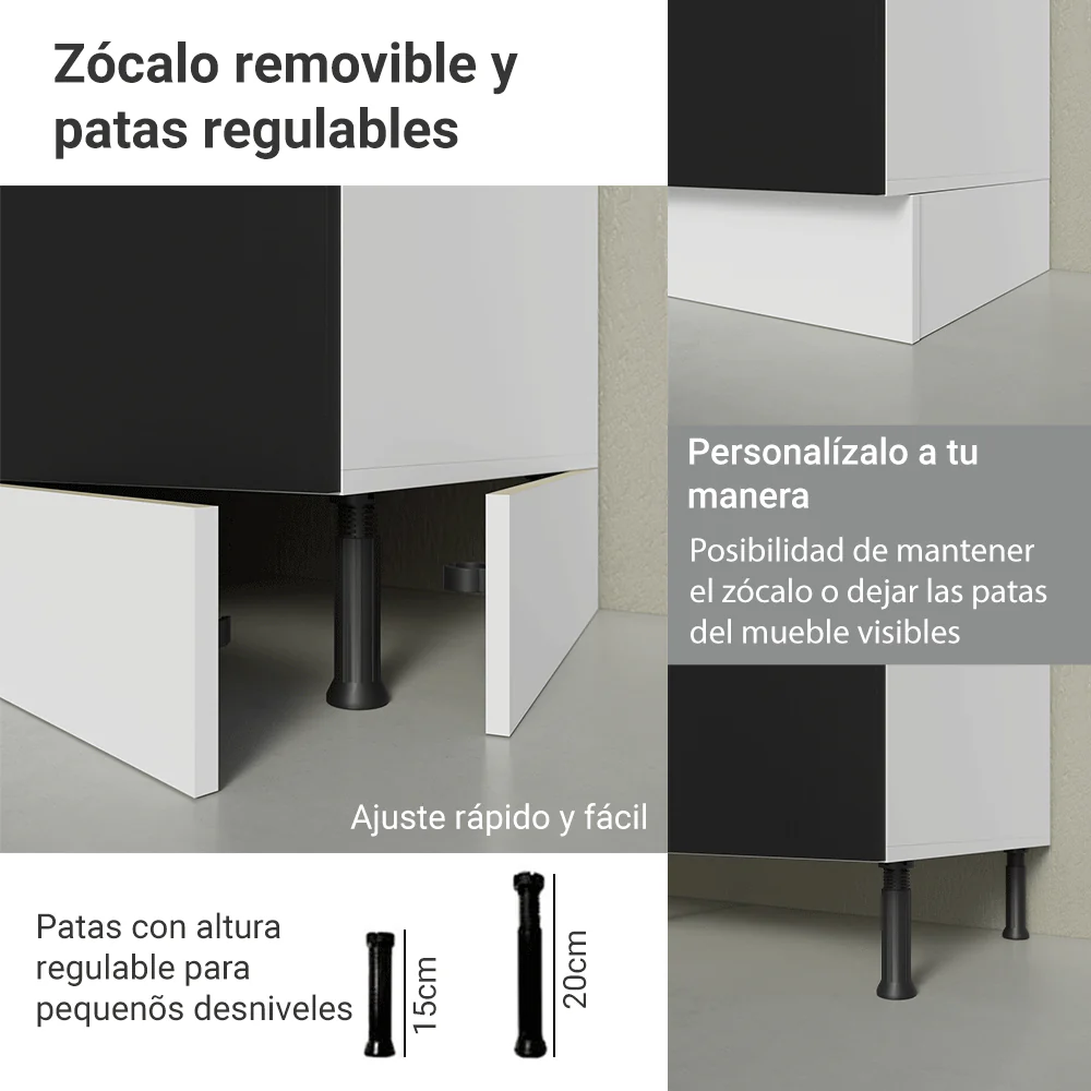 Despensero 40 cm 2 Puertas e 2 Nichos Blanco/Negro Glamy Madesa - Image 8