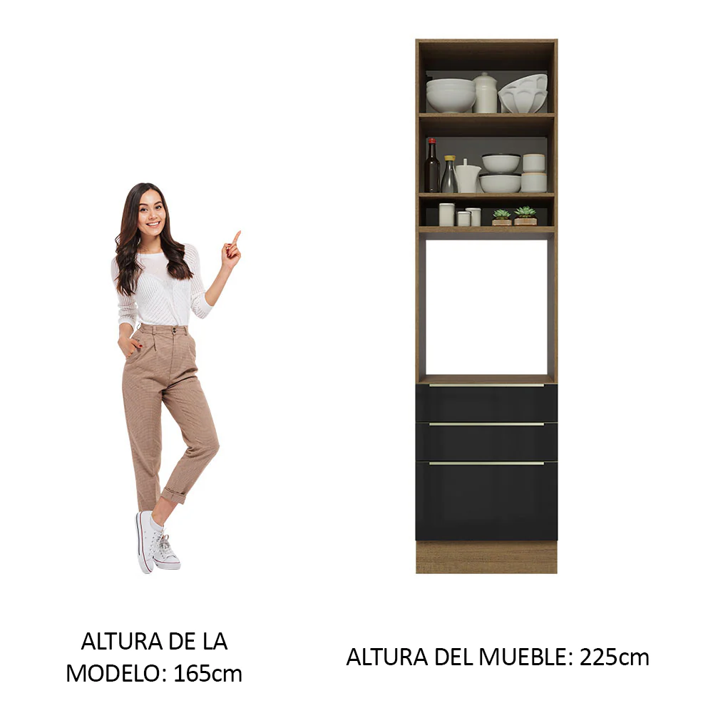 Despensero 60 cm 3 Cajones 1 Puerta Lux Marrón/Negro - Image 4