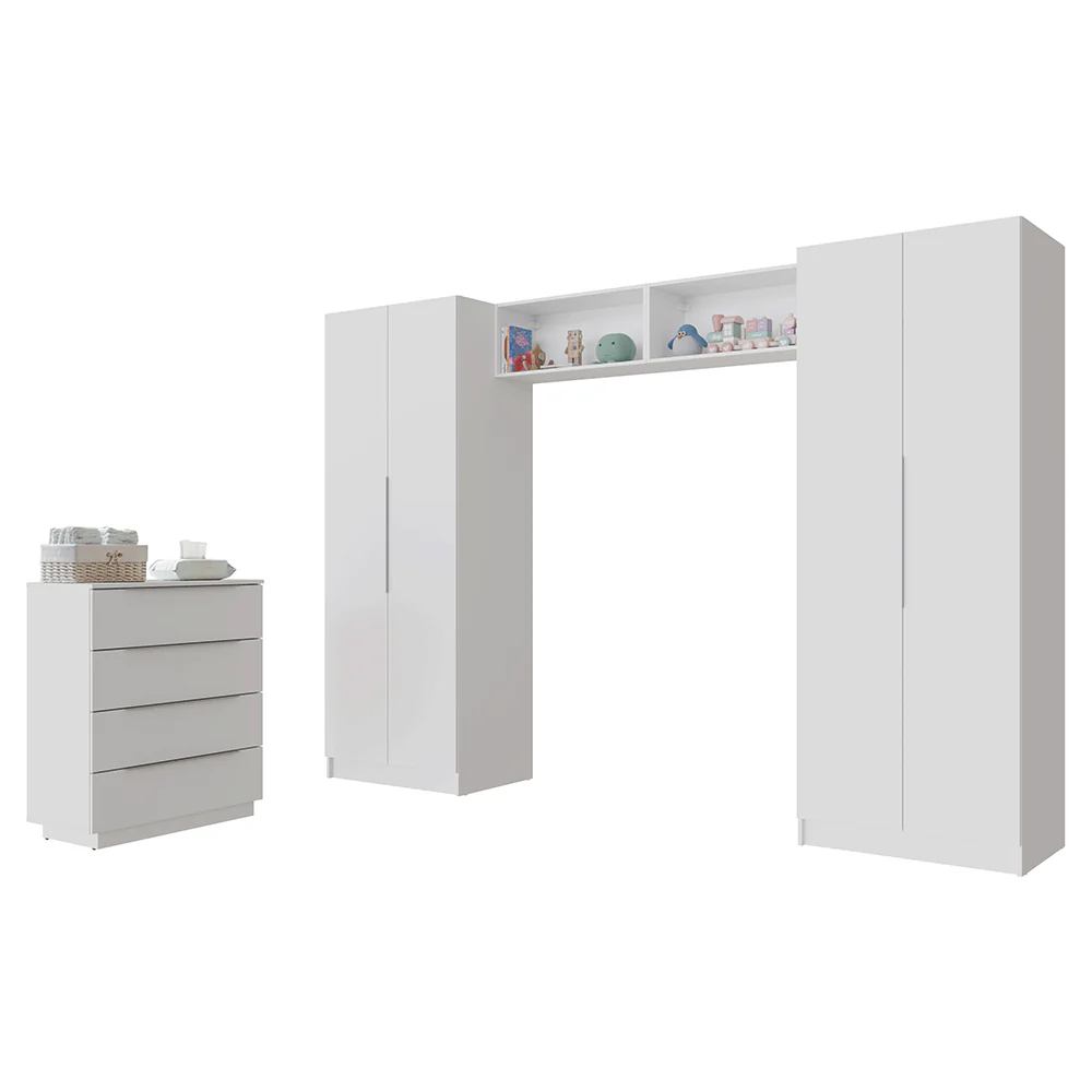 Dormitorio Infantil con 2 Placards Neo 2 Alacenas 1 Cómoda Blanco Madesa 03 - Image 3